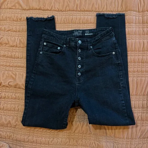 Jack BB Dakota Black High-Rise Button-Fly Jeans Raw Hem Women's Size 28 - Picture 6 of 8
